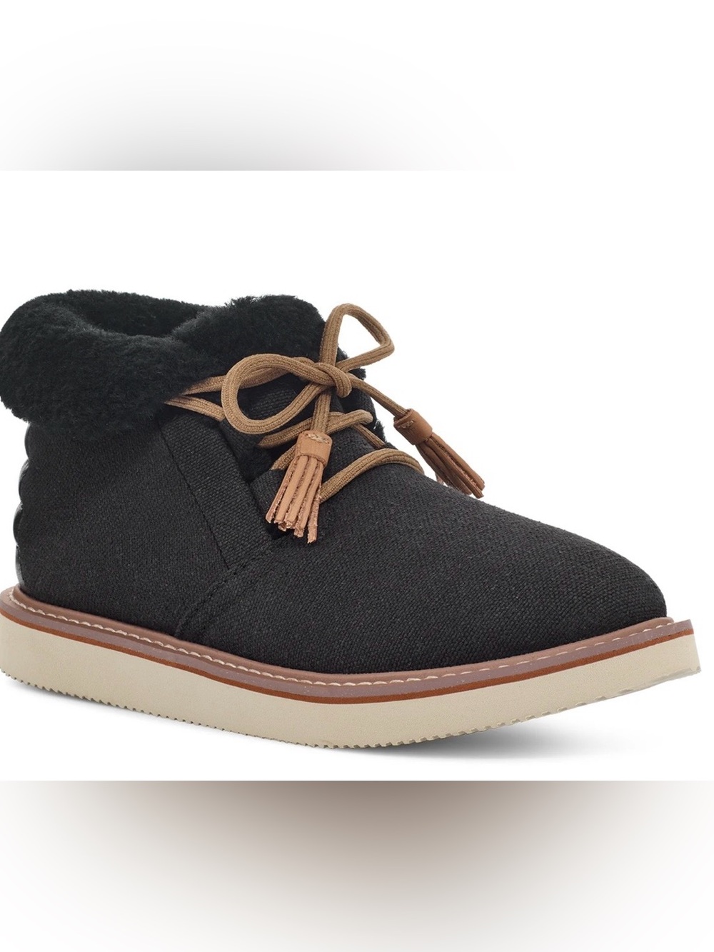 Sanuk Black Ankle Boot with Brown Laces and Trim Size 7
